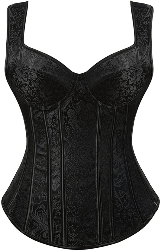 Zhitunemi Women'S Gothic Jacquard Shoulder Straps Tank Overbust Corset Bustiers Apparel & Accessories > Clothing > Underwear & Socks > Lingerie Zhitunemi Black XX-Large 