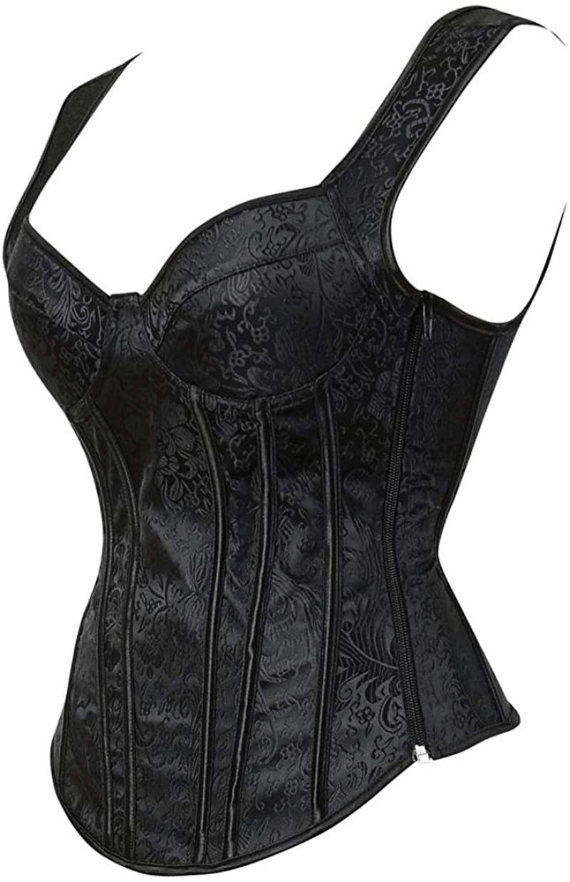 Zhitunemi Women'S Gothic Jacquard Shoulder Straps Tank Overbust Corset Bustiers Apparel & Accessories > Clothing > Underwear & Socks > Lingerie Zhitunemi   
