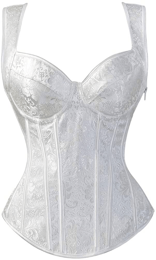Zhitunemi Women'S Gothic Jacquard Shoulder Straps Tank Overbust Corset Bustiers Apparel & Accessories > Clothing > Underwear & Socks > Lingerie Zhitunemi White XX-Large 