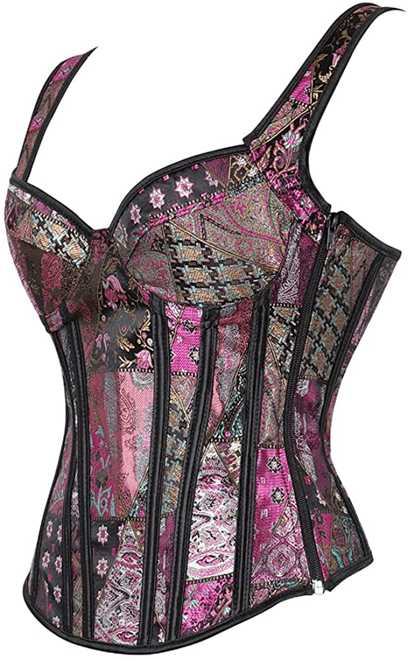 Zhitunemi Women'S Gothic Jacquard Shoulder Straps Tank Overbust Corset Bustiers Apparel & Accessories > Clothing > Underwear & Socks > Lingerie Zhitunemi   