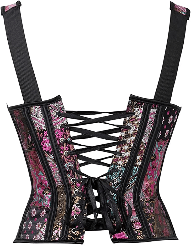 Zhitunemi Women'S Gothic Jacquard Shoulder Straps Tank Overbust Corset Bustiers Apparel & Accessories > Clothing > Underwear & Socks > Lingerie Zhitunemi   