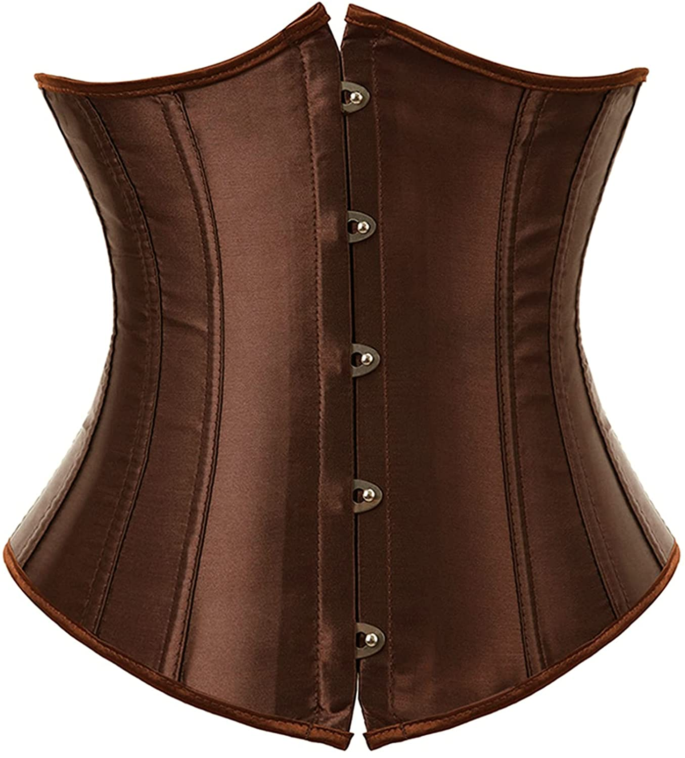 Zhitunemi Women'S Satin Underbust Corset Bustier Waist Training Cincher plus Size Corsets Apparel & Accessories > Clothing > Underwear & Socks > Lingerie Zhitunemi Brown Large 