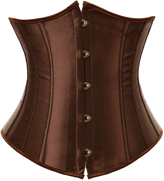 Zhitunemi Women'S Satin Underbust Corset Bustier Waist Training Cincher plus Size Corsets Apparel & Accessories > Clothing > Underwear & Socks > Lingerie Zhitunemi Brown 4X-Large 