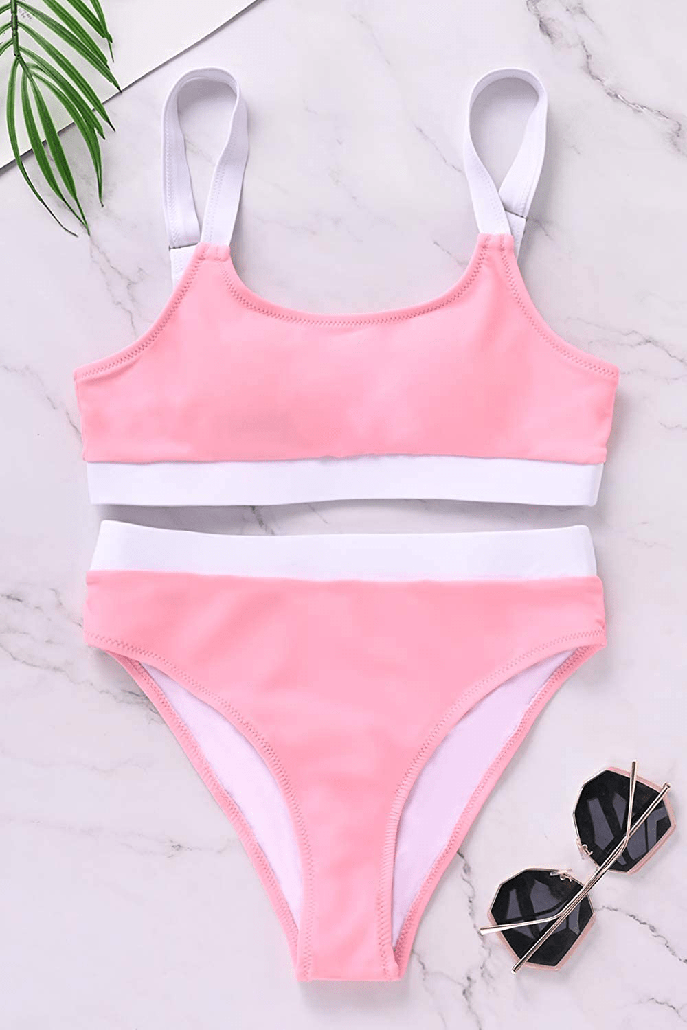 ZINPRETTY Women High Waisted Bikini Set Sports Color Block Swimsuit Scoop Neck Cheeky Bathing Suit Apparel & Accessories > Clothing > Swimwear ZINPRETTY   