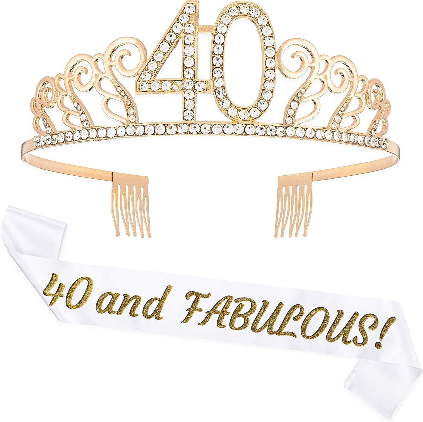 Zipoka Birthday Sash and Tiara Birthday Party Decorations - Sash and Faux Diamond Happy Birthday Crown - Tiara Party Favors Apparel & Accessories > Clothing Accessories > Sashes Zipoka Gold 16th Birthday 