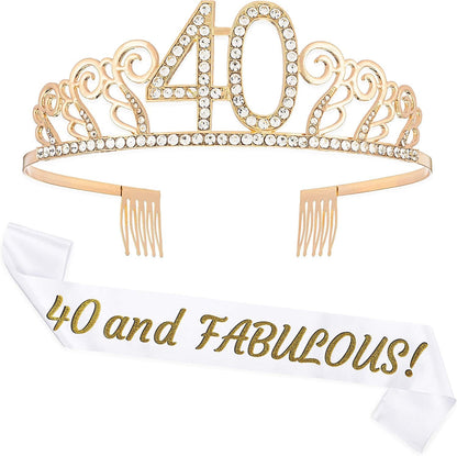 Zipoka Birthday Sash and Tiara Birthday Party Decorations - Sash and Faux Diamond Happy Birthday Crown - Tiara Party Favors Apparel & Accessories > Clothing Accessories > Sashes Zipoka Gold 16th Birthday 