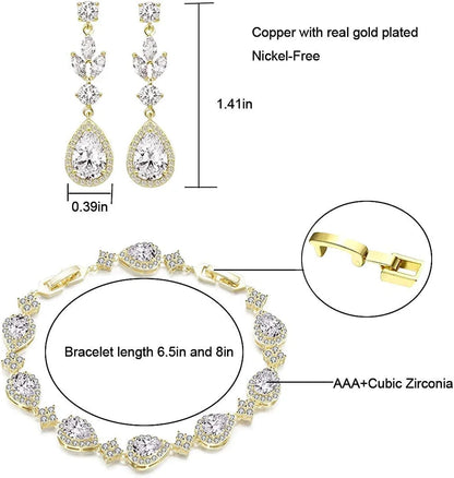 Zirconia Teardrop Earrings Bracelet Jewelry Sets Brides Bridesmaids Wedding Prom Party