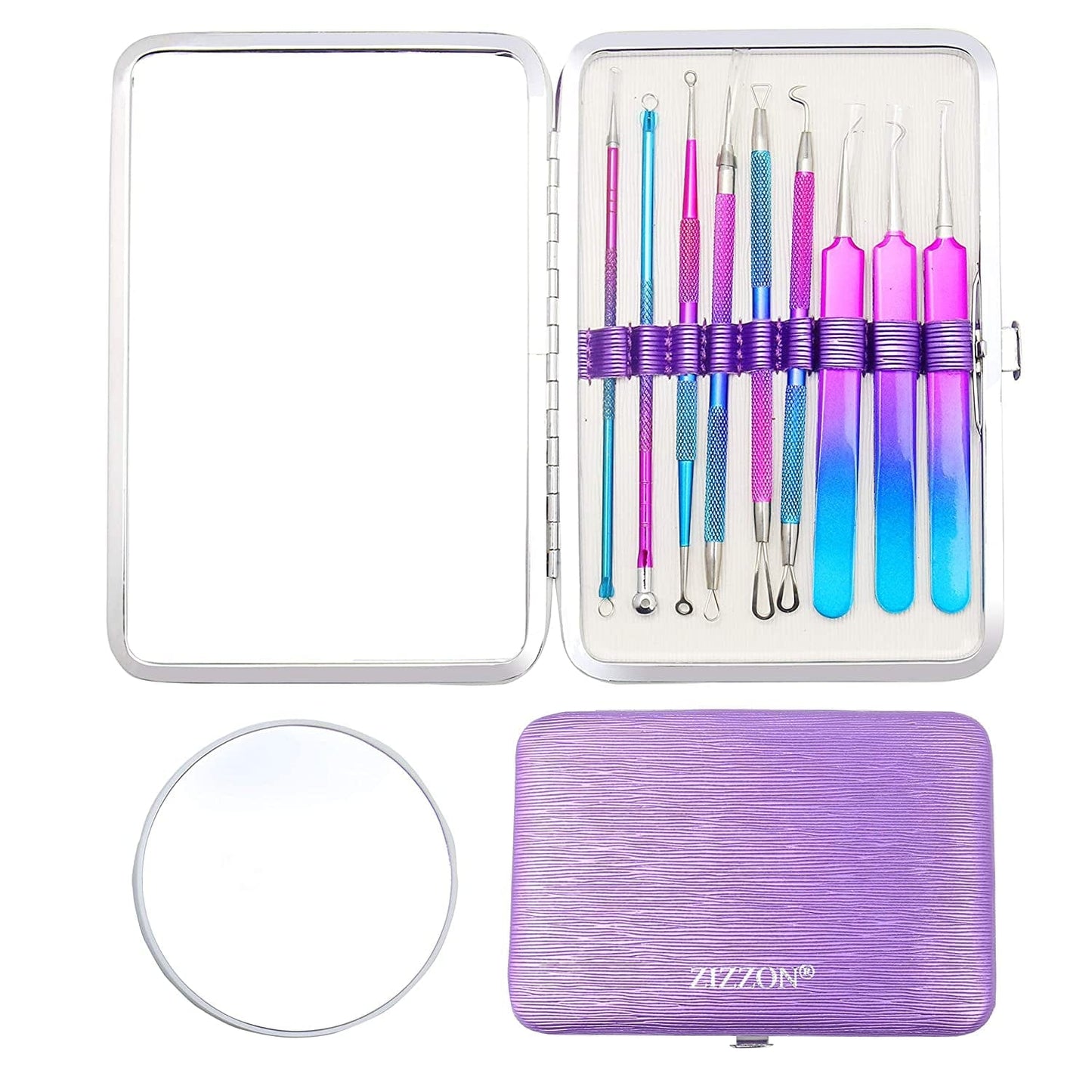 ZIZZON Blackhead Remover Kit Pimple Comedone Extractor Tool Set Treatment for Blemish, Zit, Acne Whitehead Tweezers Kit with 10X Magnifying Mirror Health & Beauty > Personal Care > Cosmetics > Cosmetic Tools > Skin Care Tools ZIZZON   