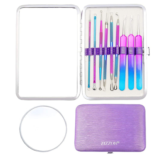 ZIZZON Blackhead Remover Kit Pimple Comedone Extractor Tool Set Treatment for Blemish, Zit, Acne Whitehead Tweezers Kit with 10X Magnifying Mirror Health & Beauty > Personal Care > Cosmetics > Cosmetic Tools > Skin Care Tools ZIZZON   