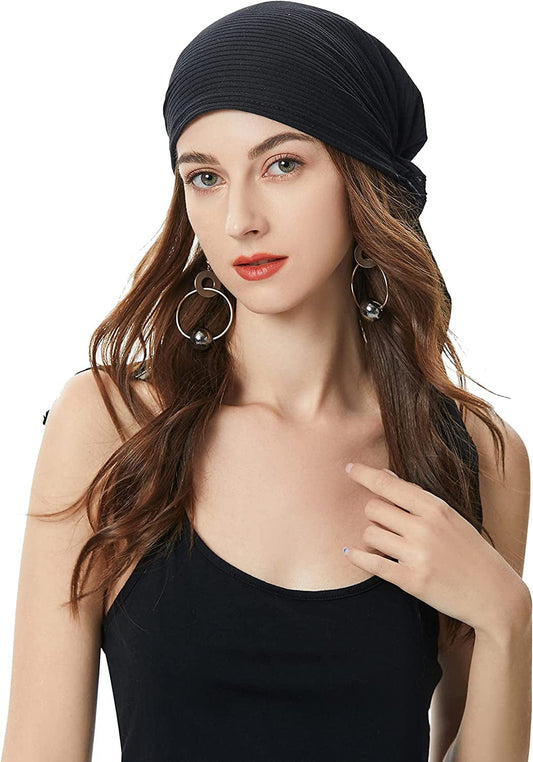 ZLYC Chemo Headwear Pre Tied Head Scarf Headwraps Lightweight Turban Beanie Cap for Women Apparel & Accessories > Clothing Accessories > Headwear ZLYC Solid Black  