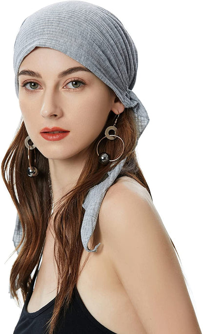 ZLYC Chemo Headwear Pre Tied Head Scarf Headwraps Lightweight Turban Beanie Cap for Women Apparel & Accessories > Clothing Accessories > Headwear ZLYC Solid Gray  