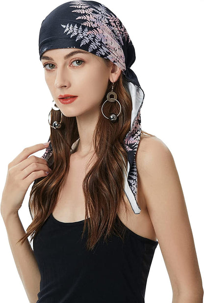 ZLYC Chemo Headwear Pre Tied Head Scarf Headwraps Lightweight Turban Beanie Cap for Women Apparel & Accessories > Clothing Accessories > Headwear ZLYC Leaves Pink Black  