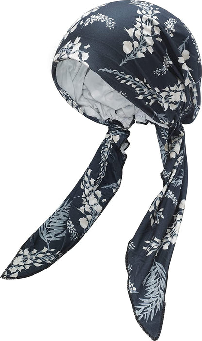 ZLYC Chemo Headwear Pre Tied Head Scarf Headwraps Lightweight Turban Beanie Cap for Women Apparel & Accessories > Clothing Accessories > Headwear ZLYC Leaves Navy  