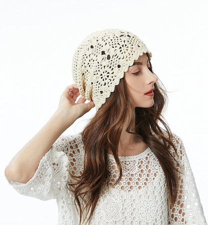 ZLYC Women Cotton Crochet Slouchy Beanie Hat Handmade Knit Cutout Summer Floral Skull Cap Apparel & Accessories > Clothing Accessories > Headwear ZLYC   