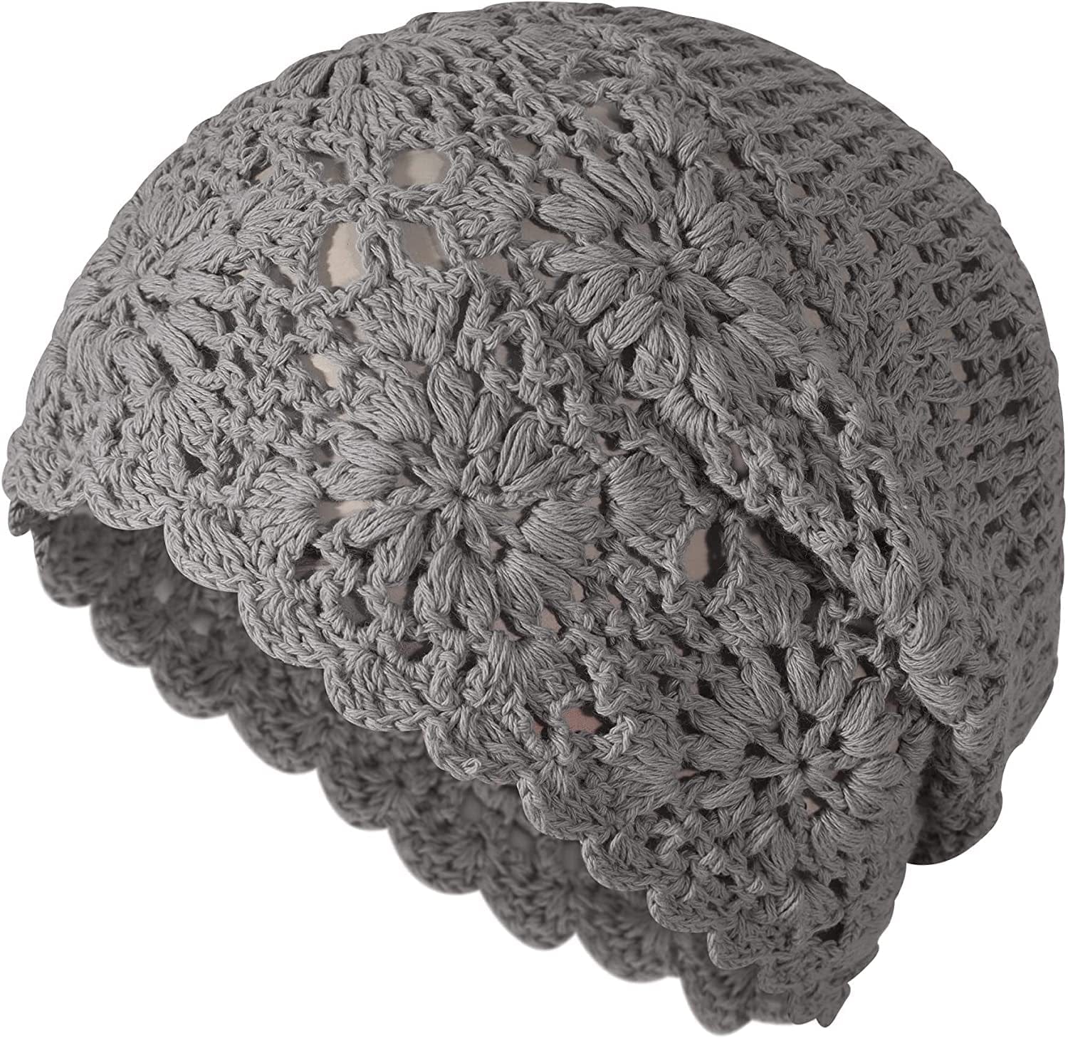 ZLYC Women Cotton Crochet Slouchy Beanie Hat Handmade Knit Cutout Summer Floral Skull Cap Apparel & Accessories > Clothing Accessories > Headwear ZLYC Solid Gray  