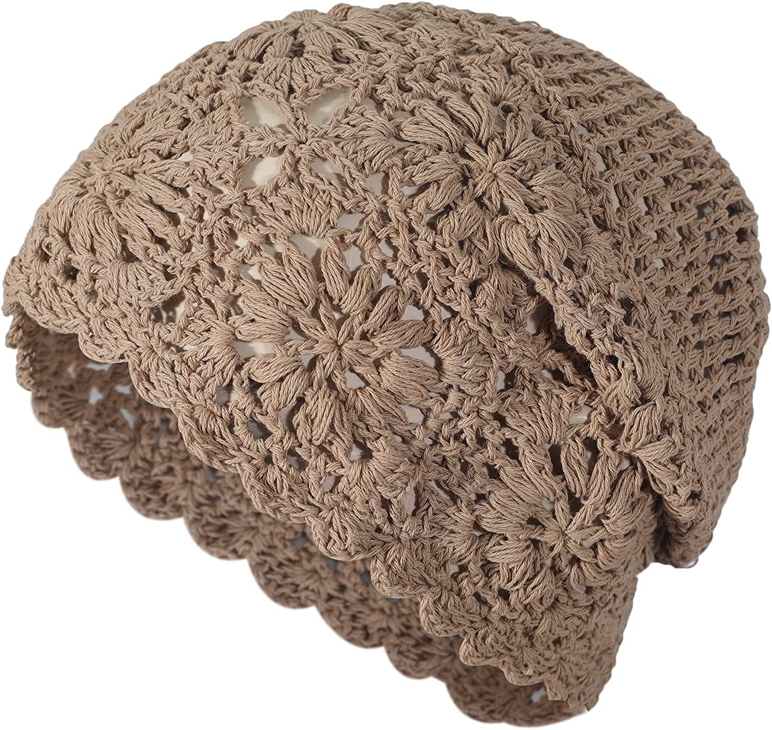 ZLYC Women Cotton Crochet Slouchy Beanie Hat Handmade Knit Cutout Summer Floral Skull Cap Apparel & Accessories > Clothing Accessories > Headwear ZLYC Solid Khaki  