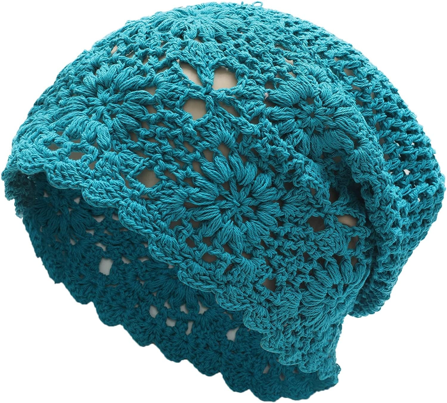 ZLYC Women Cotton Crochet Slouchy Beanie Hat Handmade Knit Cutout Summer Floral Skull Cap Apparel & Accessories > Clothing Accessories > Headwear ZLYC Solid Peacock Blue  