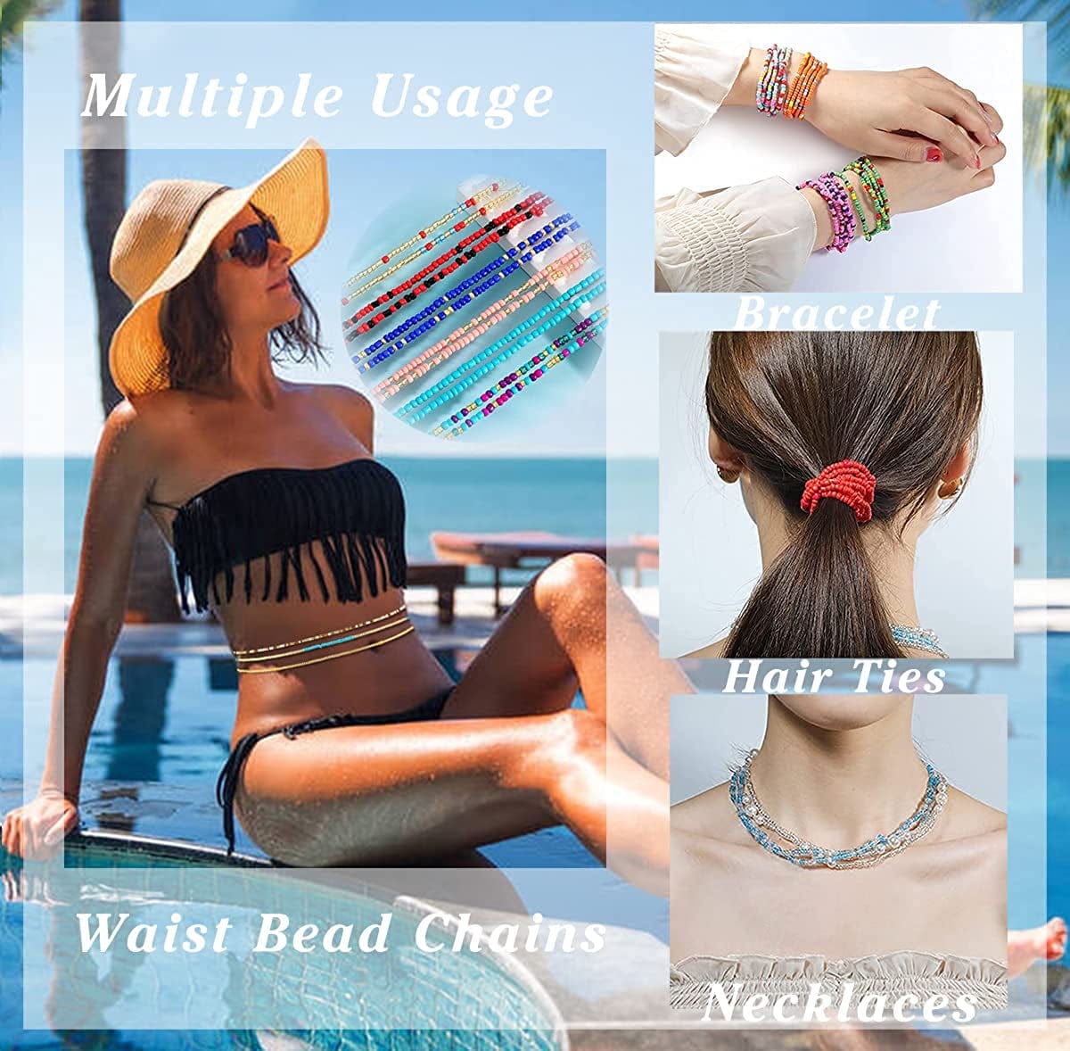ZNBOH 32 PCS Waist Bead Chains for Women Colorful Summer Body Chains Belly Beads Bikini Jewelry Chains Bead Waist Chains Set Apparel & Accessories > Jewelry > Body Jewelry ZNBOH   