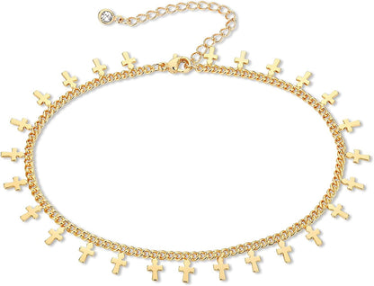 ZNBOH Gold Ankle Bracelets for Women 14K Gold Plated Anklet Bracelets Evil Eye Anklet Daisy Anklet Cross Ankle Bracelets Summer Foot Jewelry Apparel & Accessories > Jewelry > Anklets ZNBOH C  
