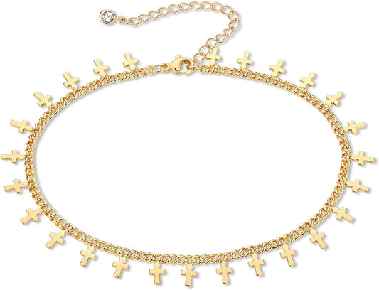ZNBOH Gold Ankle Bracelets for Women 14K Gold Plated Anklet Bracelets Evil Eye Anklet Daisy Anklet Cross Ankle Bracelets Summer Foot Jewelry Apparel & Accessories > Jewelry > Anklets ZNBOH C  