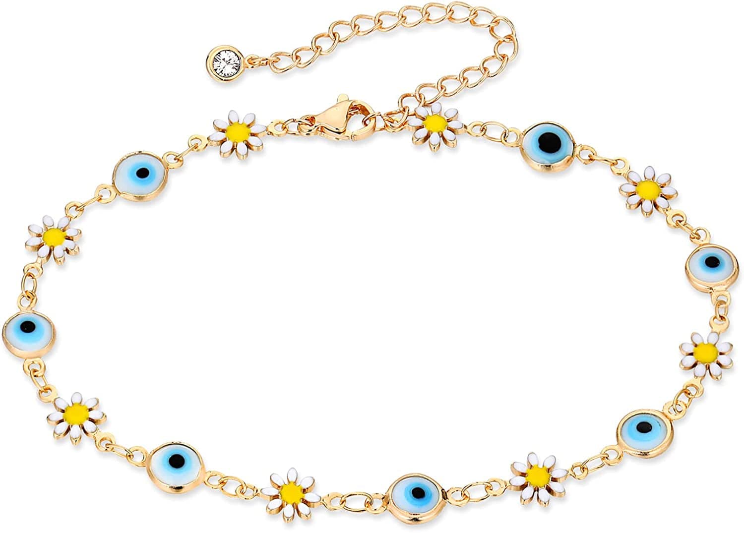 ZNBOH Gold Ankle Bracelets for Women 14K Gold Plated Anklet Bracelets Evil Eye Anklet Daisy Anklet Cross Ankle Bracelets Summer Foot Jewelry Apparel & Accessories > Jewelry > Anklets ZNBOH A  