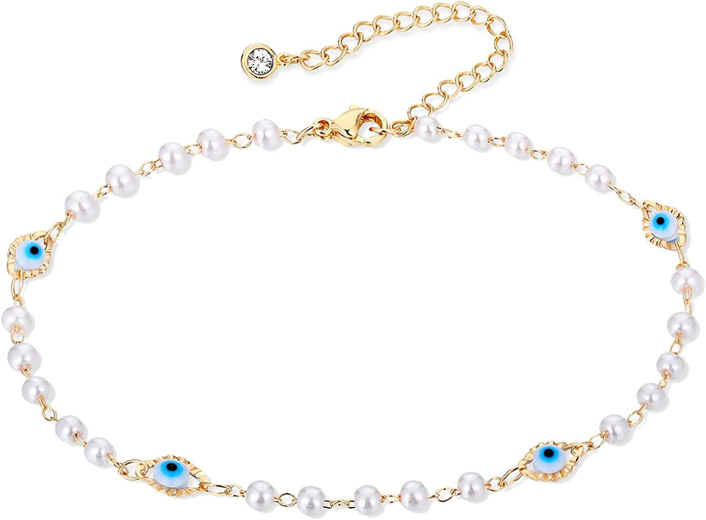 ZNBOH Gold Ankle Bracelets for Women 14K Gold Plated Anklet Bracelets Evil Eye Anklet Daisy Anklet Cross Ankle Bracelets Summer Foot Jewelry Apparel & Accessories > Jewelry > Anklets ZNBOH E  