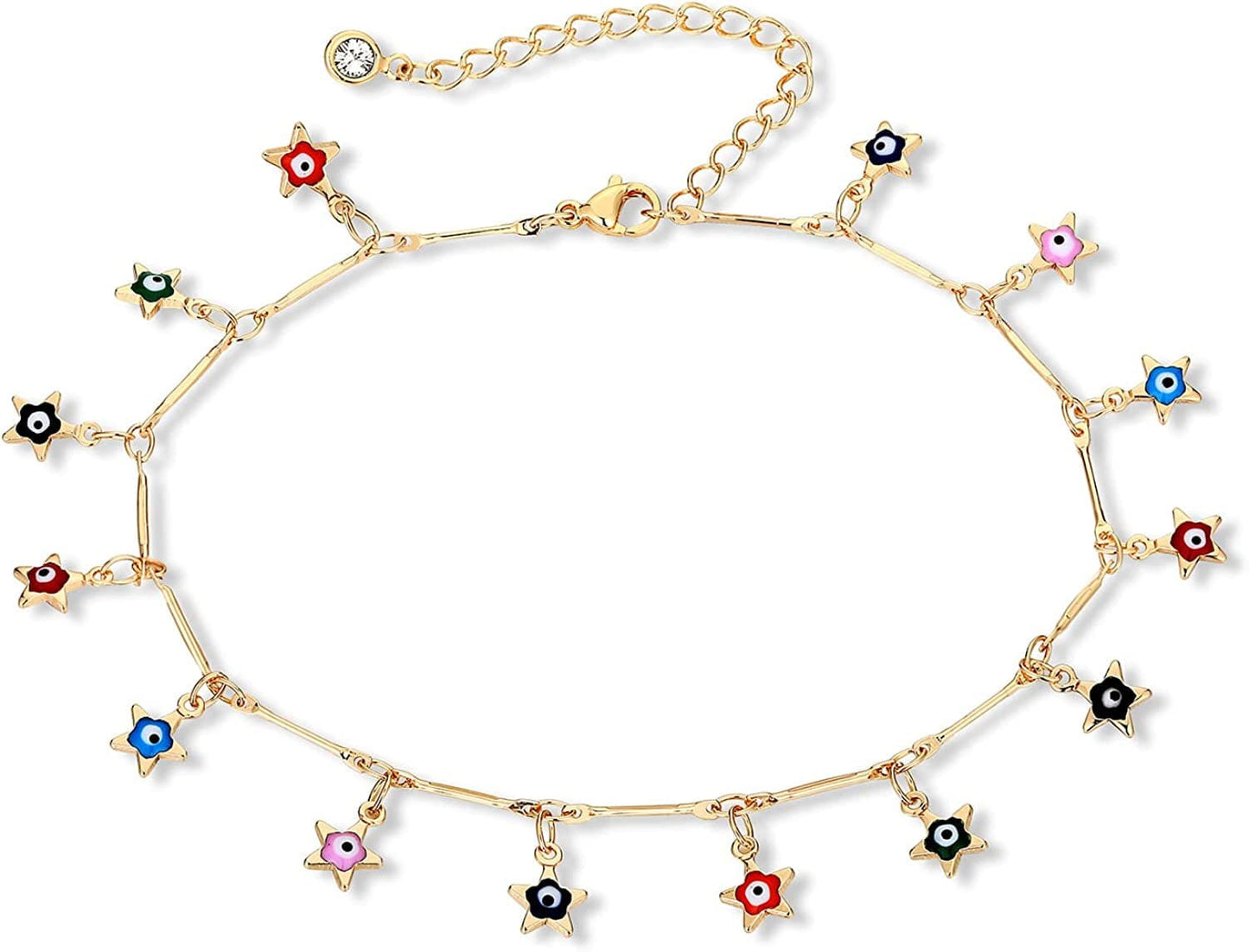 ZNBOH Gold Ankle Bracelets for Women 14K Gold Plated Anklet Bracelets Evil Eye Anklet Daisy Anklet Cross Ankle Bracelets Summer Foot Jewelry Apparel & Accessories > Jewelry > Anklets ZNBOH B  