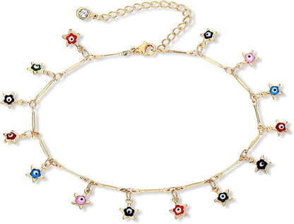ZNBOH Gold Ankle Bracelets for Women 14K Gold Plated Anklet Bracelets Evil Eye Anklet Daisy Anklet Cross Ankle Bracelets Summer Foot Jewelry Apparel & Accessories > Jewelry > Anklets ZNBOH B  