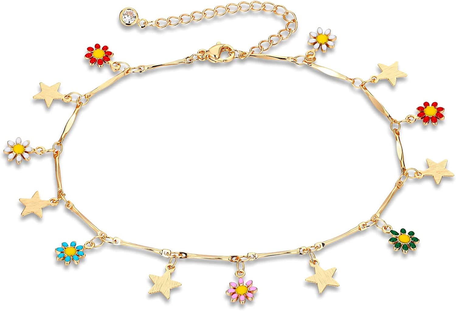 ZNBOH Gold Ankle Bracelets for Women 14K Gold Plated Anklet Bracelets Evil Eye Anklet Daisy Anklet Cross Ankle Bracelets Summer Foot Jewelry Apparel & Accessories > Jewelry > Anklets ZNBOH H  