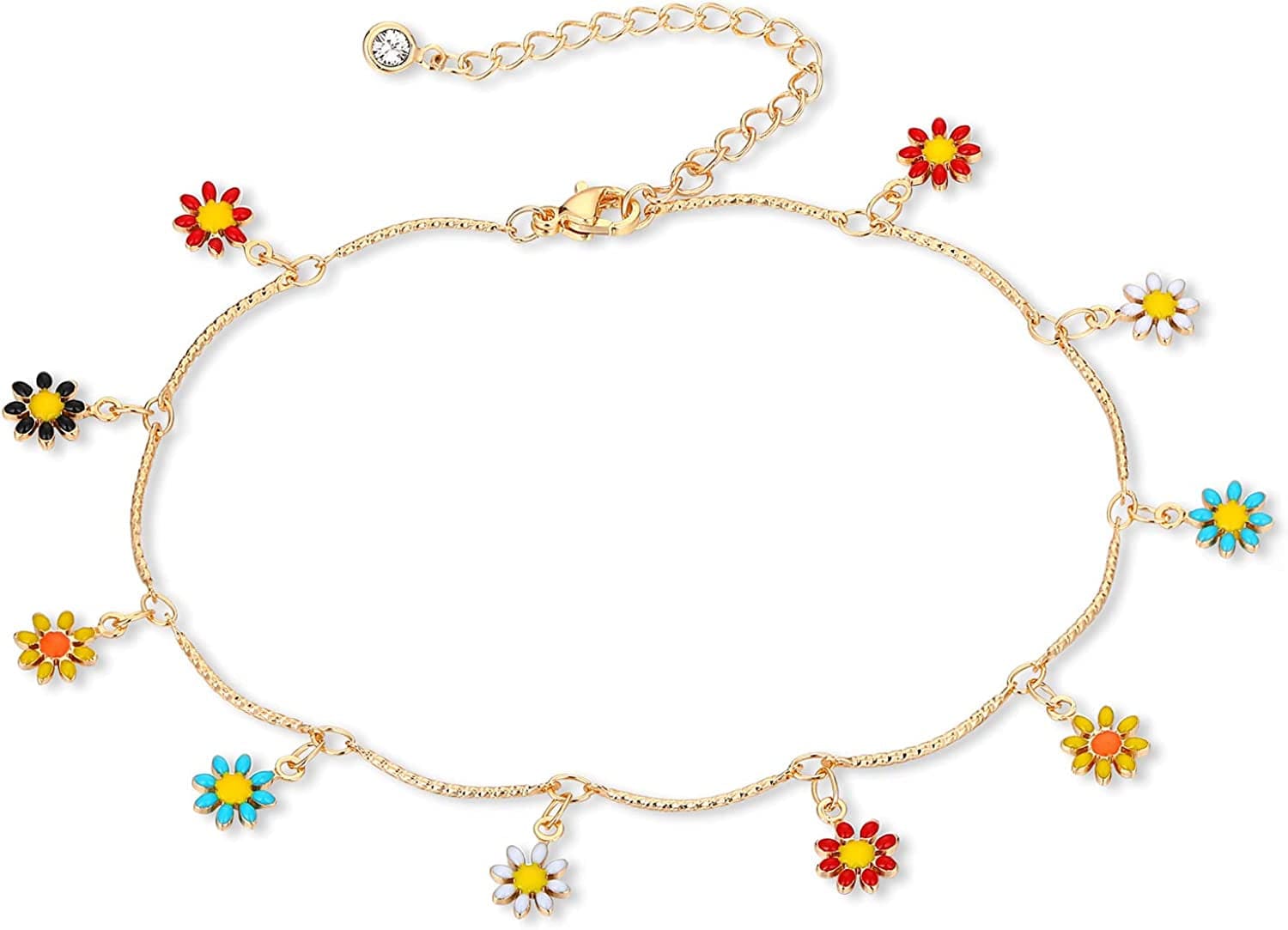 ZNBOH Gold Ankle Bracelets for Women 14K Gold Plated Anklet Bracelets Evil Eye Anklet Daisy Anklet Cross Ankle Bracelets Summer Foot Jewelry Apparel & Accessories > Jewelry > Anklets ZNBOH D  