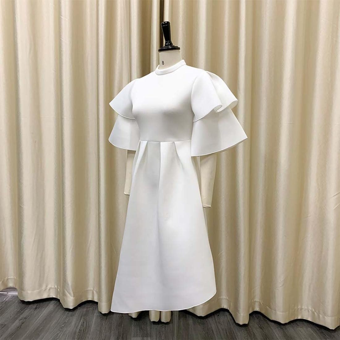 ZOCAVIA Women'S Formal Dress Half Turtleneck Ruffle Sleeve Irregular High Low Hem Pleated Short Dress for Party Prom