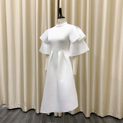 ZOCAVIA Women'S Formal Dress Half Turtleneck Ruffle Sleeve Irregular High Low Hem Pleated Short Dress for Party Prom