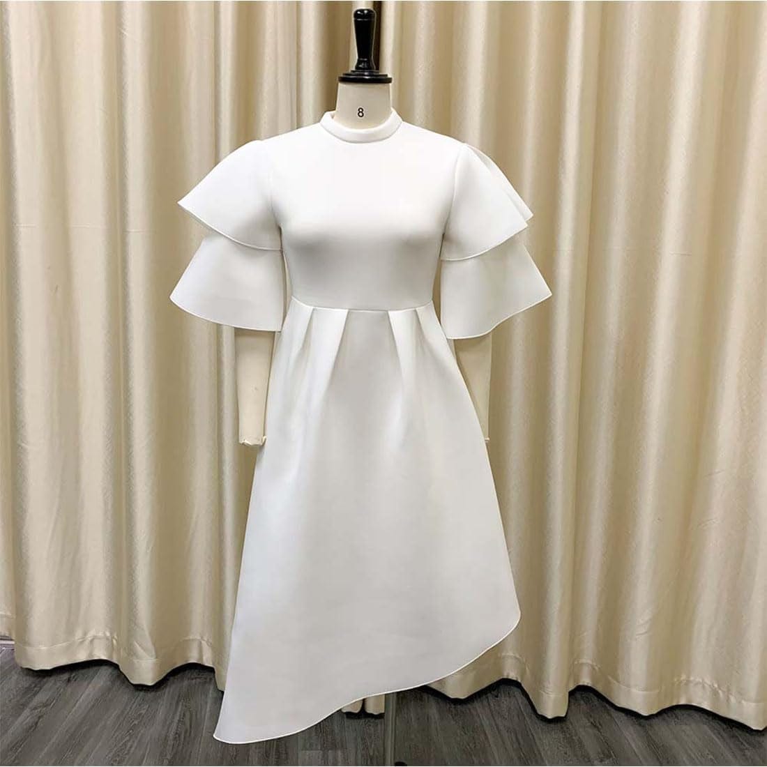 ZOCAVIA Women'S Formal Dress Half Turtleneck Ruffle Sleeve Irregular High Low Hem Pleated Short Dress for Party Prom