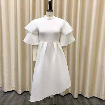 ZOCAVIA Women'S Formal Dress Half Turtleneck Ruffle Sleeve Irregular High Low Hem Pleated Short Dress for Party Prom