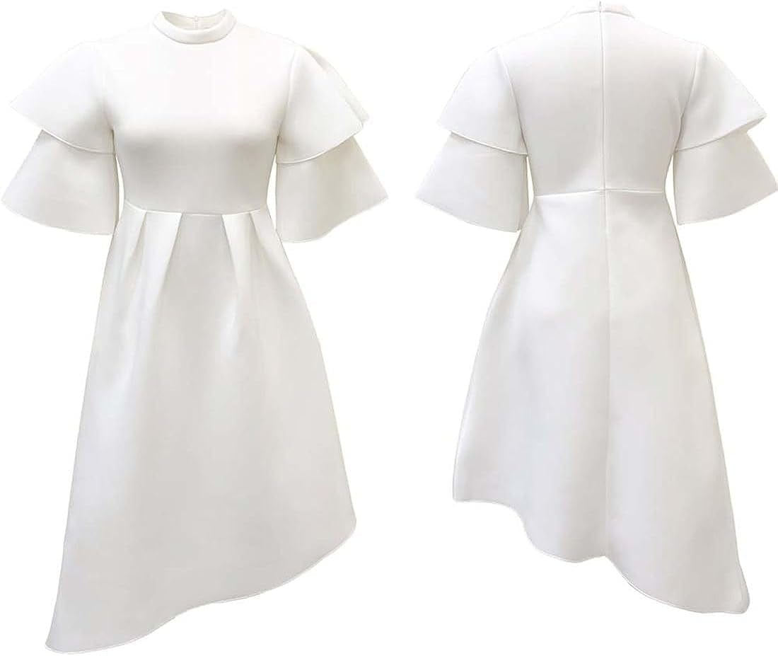 ZOCAVIA Women'S Formal Dress Half Turtleneck Ruffle Sleeve Irregular High Low Hem Pleated Short Dress for Party Prom