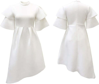 ZOCAVIA Women'S Formal Dress Half Turtleneck Ruffle Sleeve Irregular High Low Hem Pleated Short Dress for Party Prom