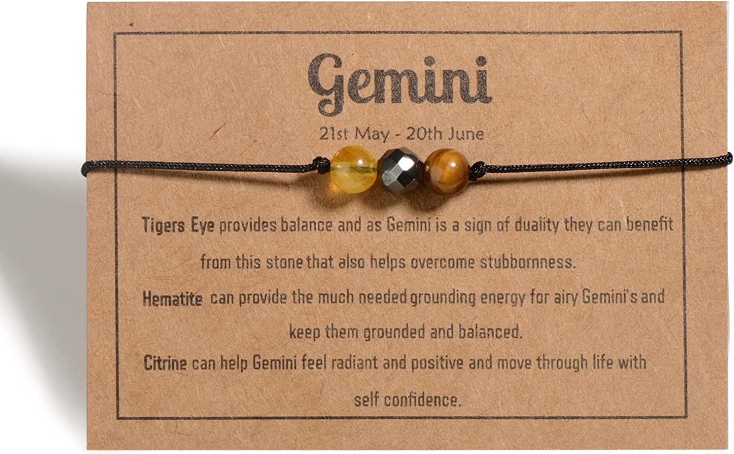 Zodiac Bracelets for Women Men, 6Mm Natural Stone Horoscope Bracelets Healing Gemstone Crystals Zodiac Gifts Apparel & Accessories > Jewelry > Bracelets VLINRAS Gemini 6mm stones - women 
