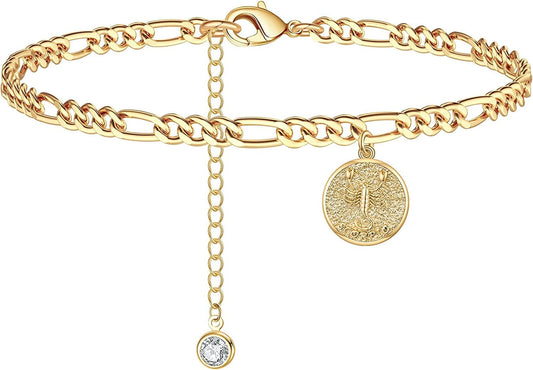 Zodiac Constellation Ankle Bracelet Zodiac Sign Disc Anklet 14K Real Gold Plated for Women Beach Foot Jewelry Apparel & Accessories > Jewelry > Anklets Giftall Scorpio(Oct.24—Nov.22)  