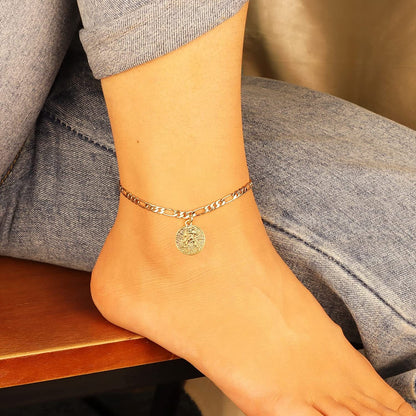 Zodiac Constellation Ankle Bracelet Zodiac Sign Disc Anklet 14K Real Gold Plated for Women Beach Foot Jewelry Apparel & Accessories > Jewelry > Anklets Giftall   