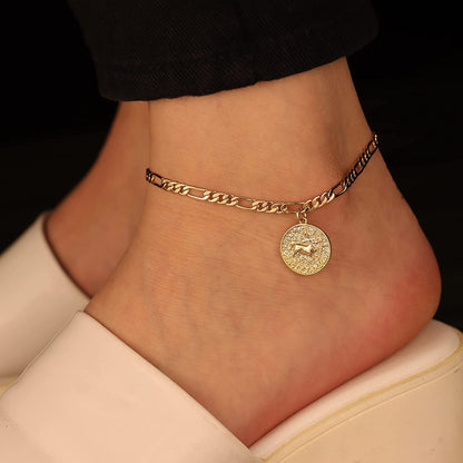 Zodiac Constellation Ankle Bracelet Zodiac Sign Disc Anklet 14K Real Gold Plated for Women Beach Foot Jewelry Apparel & Accessories > Jewelry > Anklets Giftall   