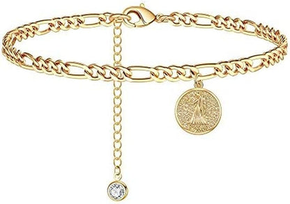 Zodiac Constellation Ankle Bracelet Zodiac Sign Disc Anklet 14K Real Gold Plated for Women Beach Foot Jewelry Apparel & Accessories > Jewelry > Anklets Giftall Virgo(Aug.23—Sep.22)  