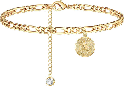 Zodiac Constellation Ankle Bracelet Zodiac Sign Disc Anklet 14K Real Gold Plated for Women Beach Foot Jewelry Apparel & Accessories > Jewelry > Anklets Giftall Capricorn(Dec.22—Jan.19)  