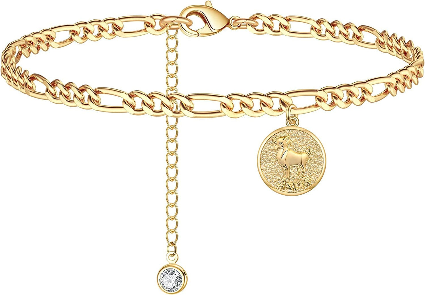 Zodiac Constellation Ankle Bracelet Zodiac Sign Disc Anklet 14K Real Gold Plated for Women Beach Foot Jewelry Apparel & Accessories > Jewelry > Anklets Giftall Aries(Mar.21—Apr.19)  
