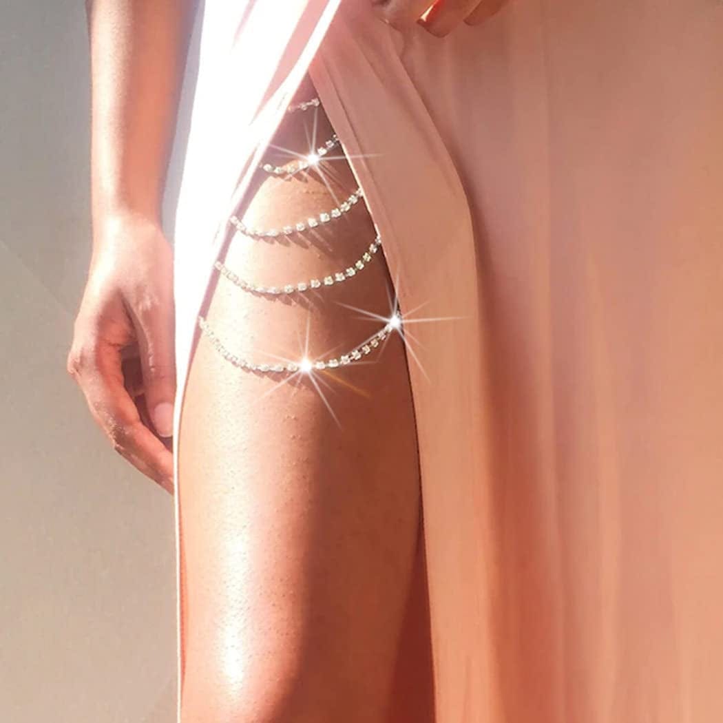 Zoestar Crystal Thigh Chains Tassel Leg Chain Summer Beach Harness Fashion Body Jewelry for Women and Girls (B-Silver) Apparel & Accessories > Jewelry > Body Jewelry Zoestar A-Gold  