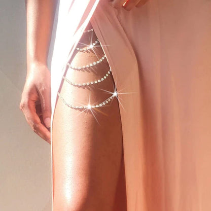 Zoestar Crystal Thigh Chains Tassel Leg Chain Summer Beach Harness Fashion Body Jewelry for Women and Girls (B-Silver) Apparel & Accessories > Jewelry > Body Jewelry Zoestar A-Gold  