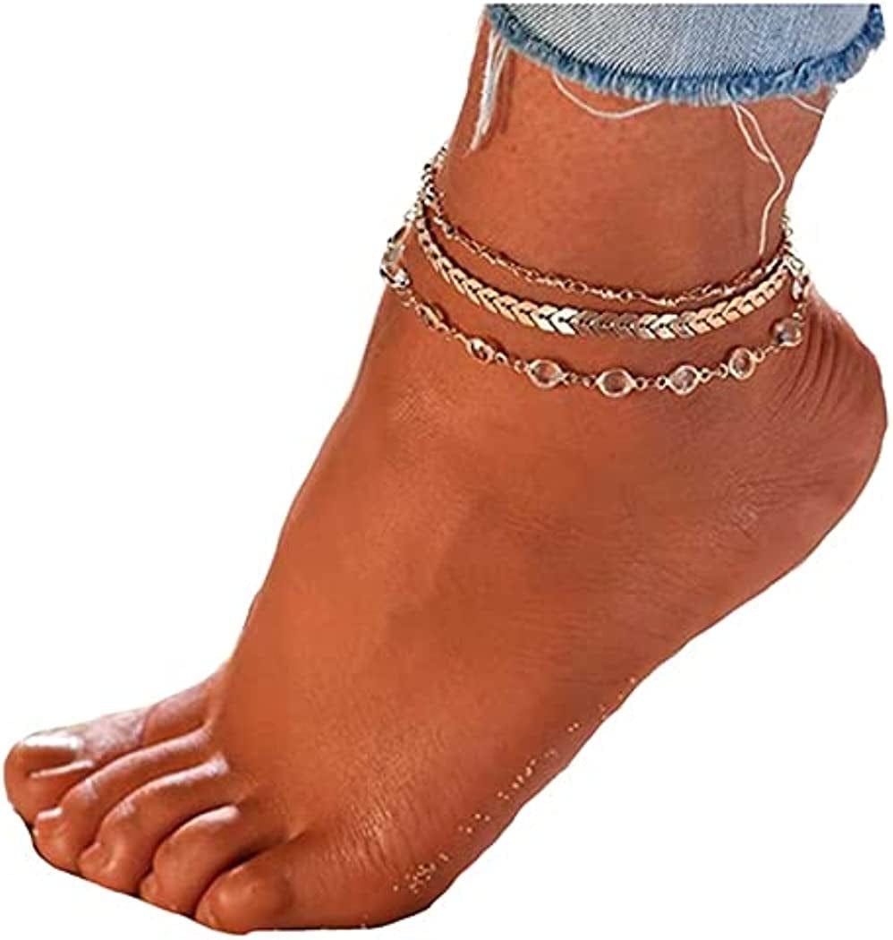 Zoestar Three-Layer Anklet Ankle Bracelet Foot Chain with Leaves Accessories Foot Jewelry for Women and Girls Apparel & Accessories > Jewelry > Anklets JL Color 1  