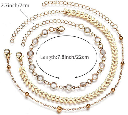 Zoestar Three-Layer Anklet Ankle Bracelet Foot Chain with Leaves Accessories Foot Jewelry for Women and Girls Apparel & Accessories > Jewelry > Anklets JL   