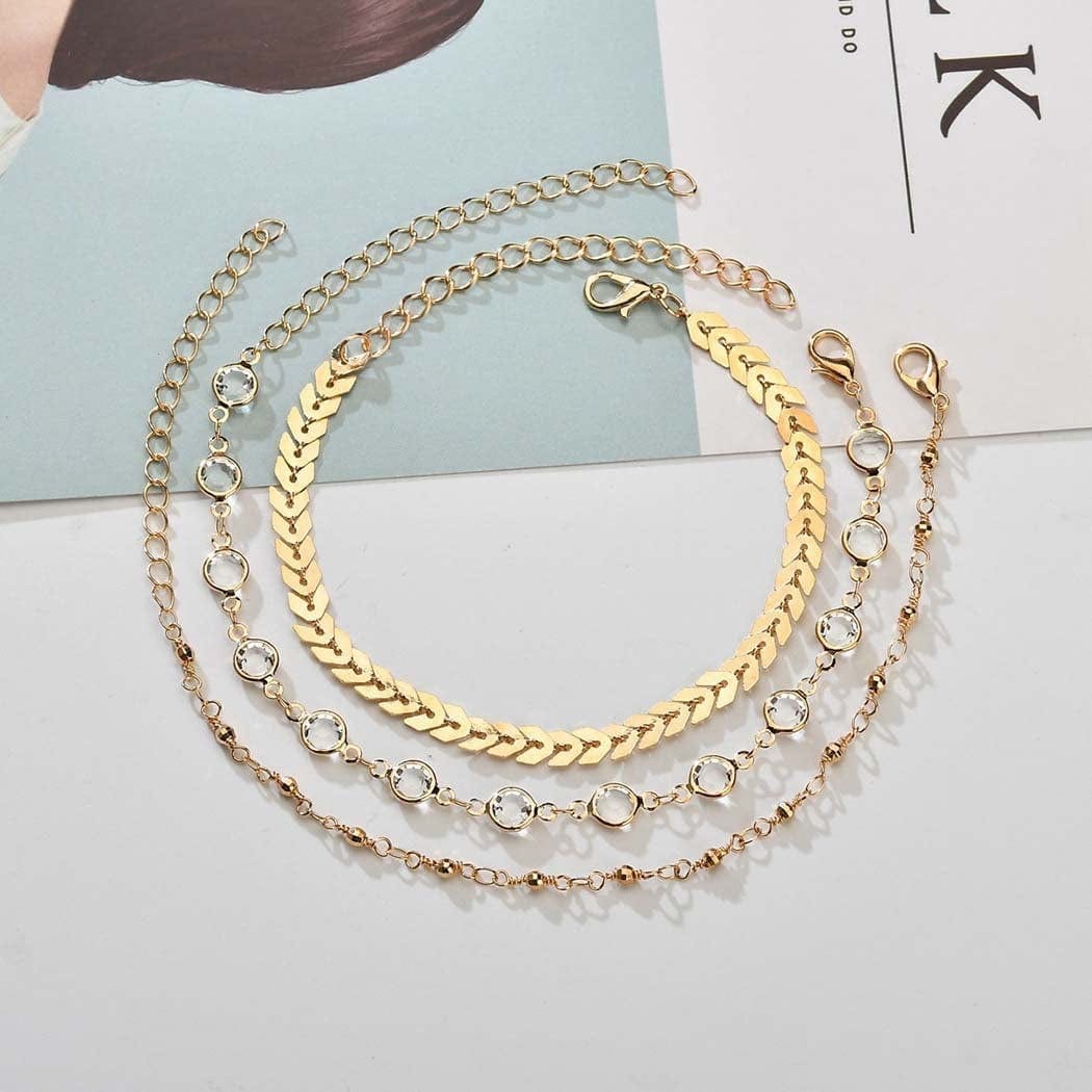Zoestar Three-Layer Anklet Ankle Bracelet Foot Chain with Leaves Accessories Foot Jewelry for Women and Girls Apparel & Accessories > Jewelry > Anklets JL   