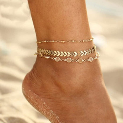 Zoestar Three-Layer Anklet Ankle Bracelet Foot Chain with Leaves Accessories Foot Jewelry for Women and Girls Apparel & Accessories > Jewelry > Anklets JL   