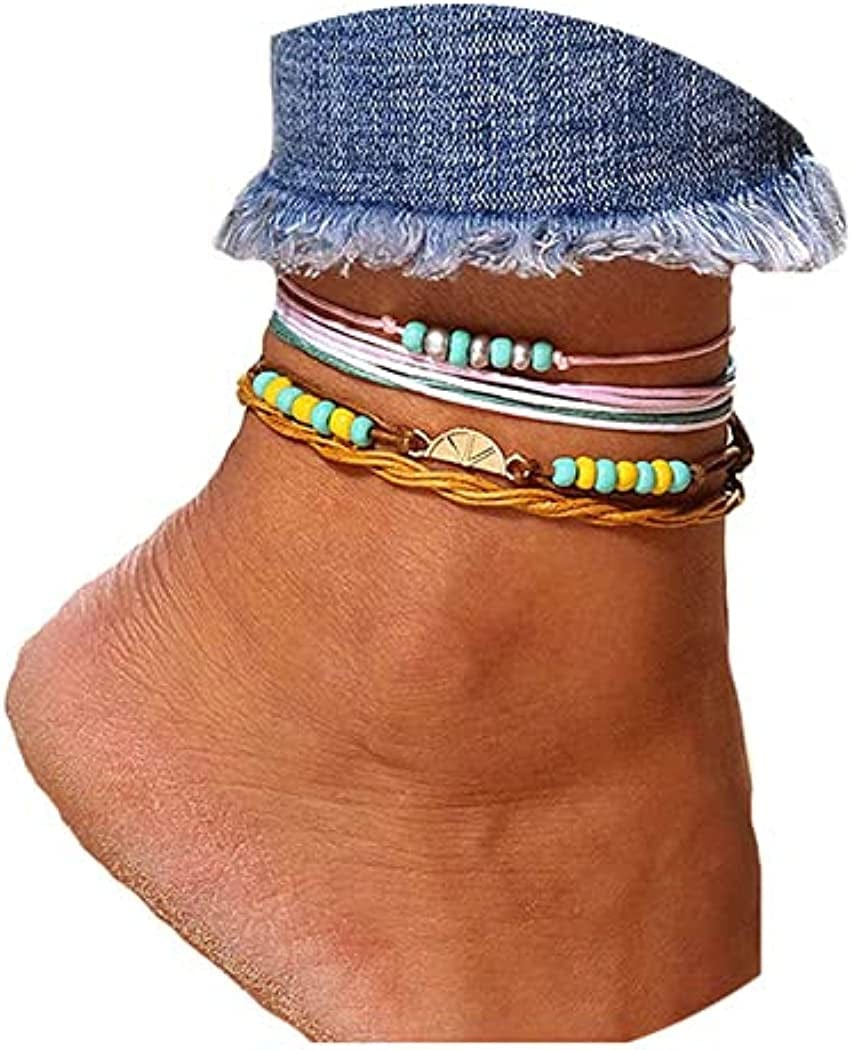 Zoestar Three-Layer Anklet Ankle Bracelet Foot Chain with Leaves Accessories Foot Jewelry for Women and Girls Apparel & Accessories > Jewelry > Anklets JL Color 5  